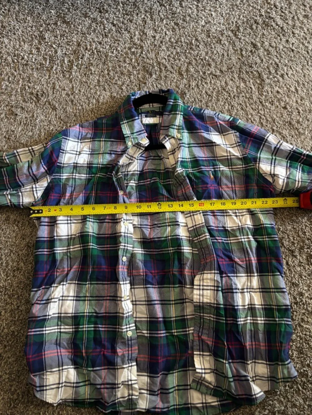 Polo Ralph Lauren Mens L Classic Fit Plaid Cotton Button Down Shirt Green Navy